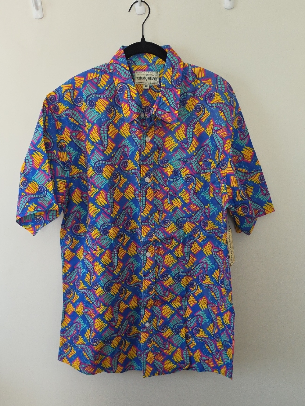 Tipsy Elves Men's Boombox Seahorse Hawaiian Print Shirt XXL